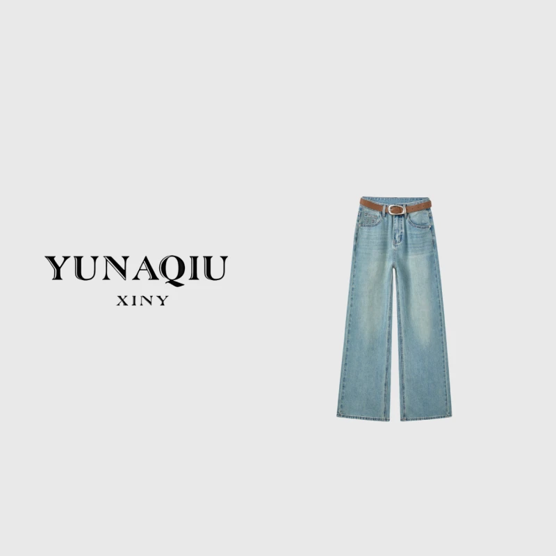 YUNAQIU-牛仔裤高腰直筒时尚春夏宽松设计师水洗-8990