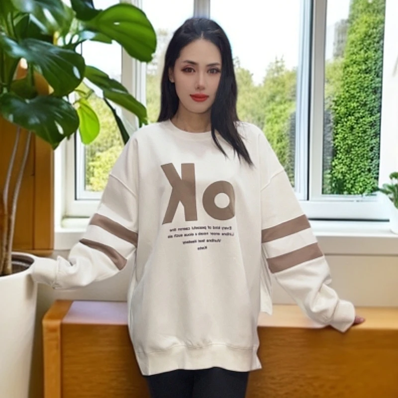 2025年春季新款女士休闲运动纯棉时尚百搭宽松印花卫衣长袖