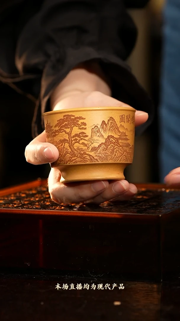 茶壶紫砂8 楼阁刻绘杯