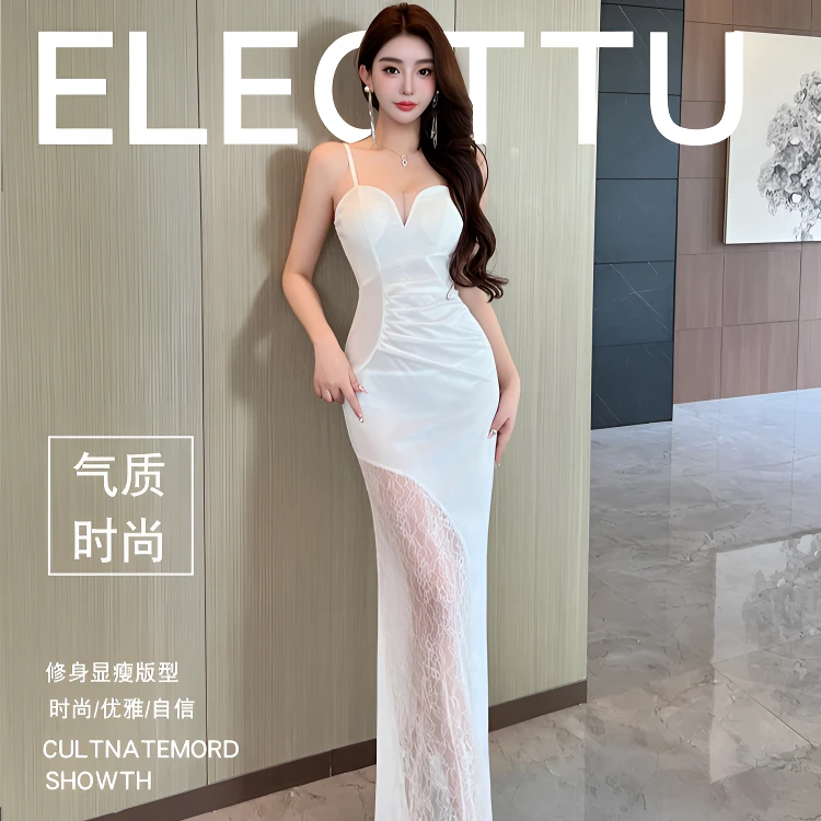 夜总会KTV气质透视长裙足浴按摩服技师性感蕾丝包臀裙夜场工作服