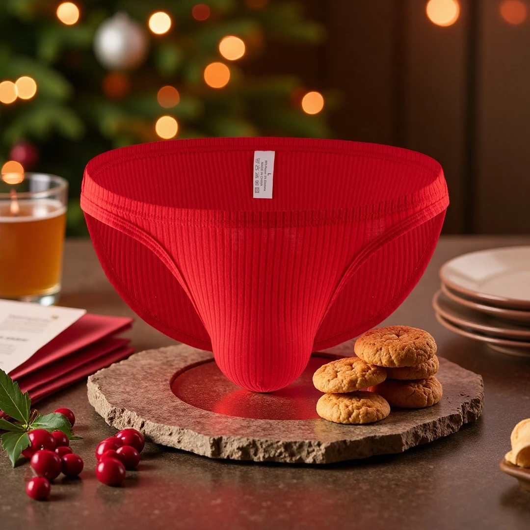 男士内裤三角内裤成人低腰极简风圣诞节条纹透气提臀针织螺纹裤头