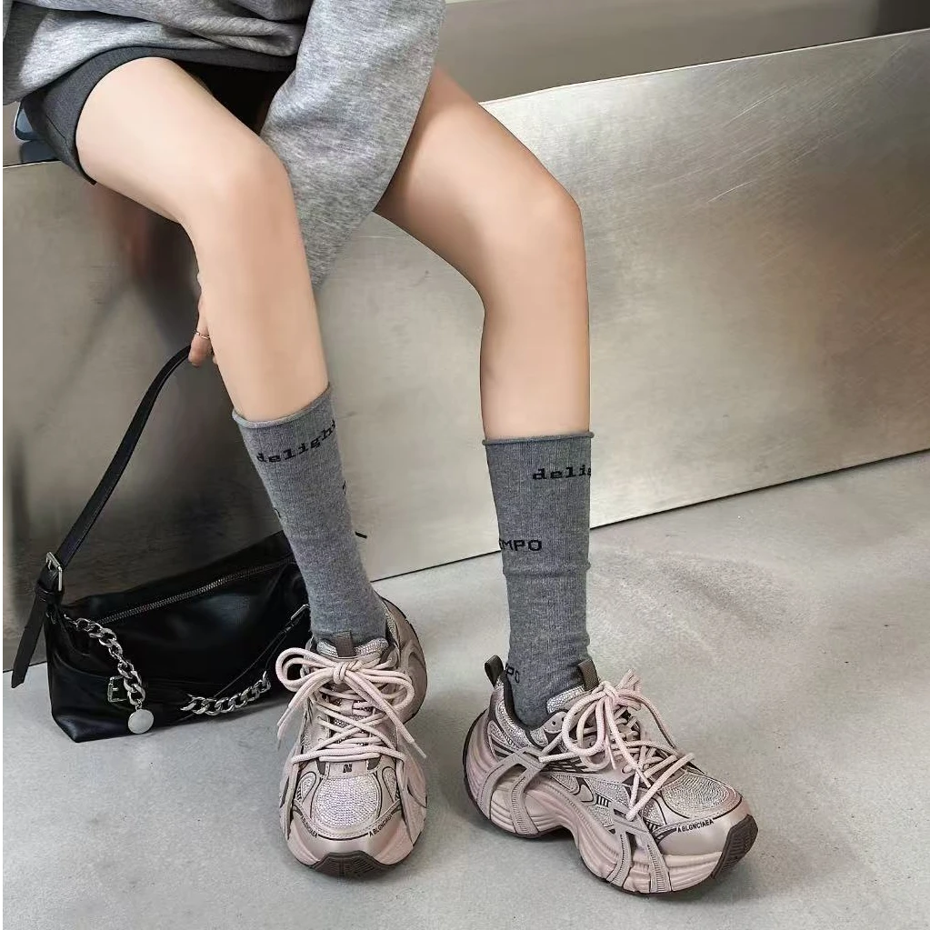 水钻厚底老爹鞋2025年早春新款百搭运动休闲鞋绑带拼色单鞋女2568