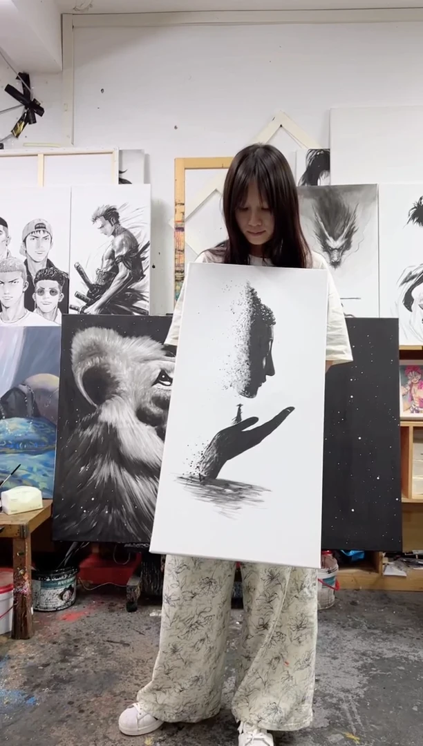 丙烯画未**️北北老师佛像意境加框