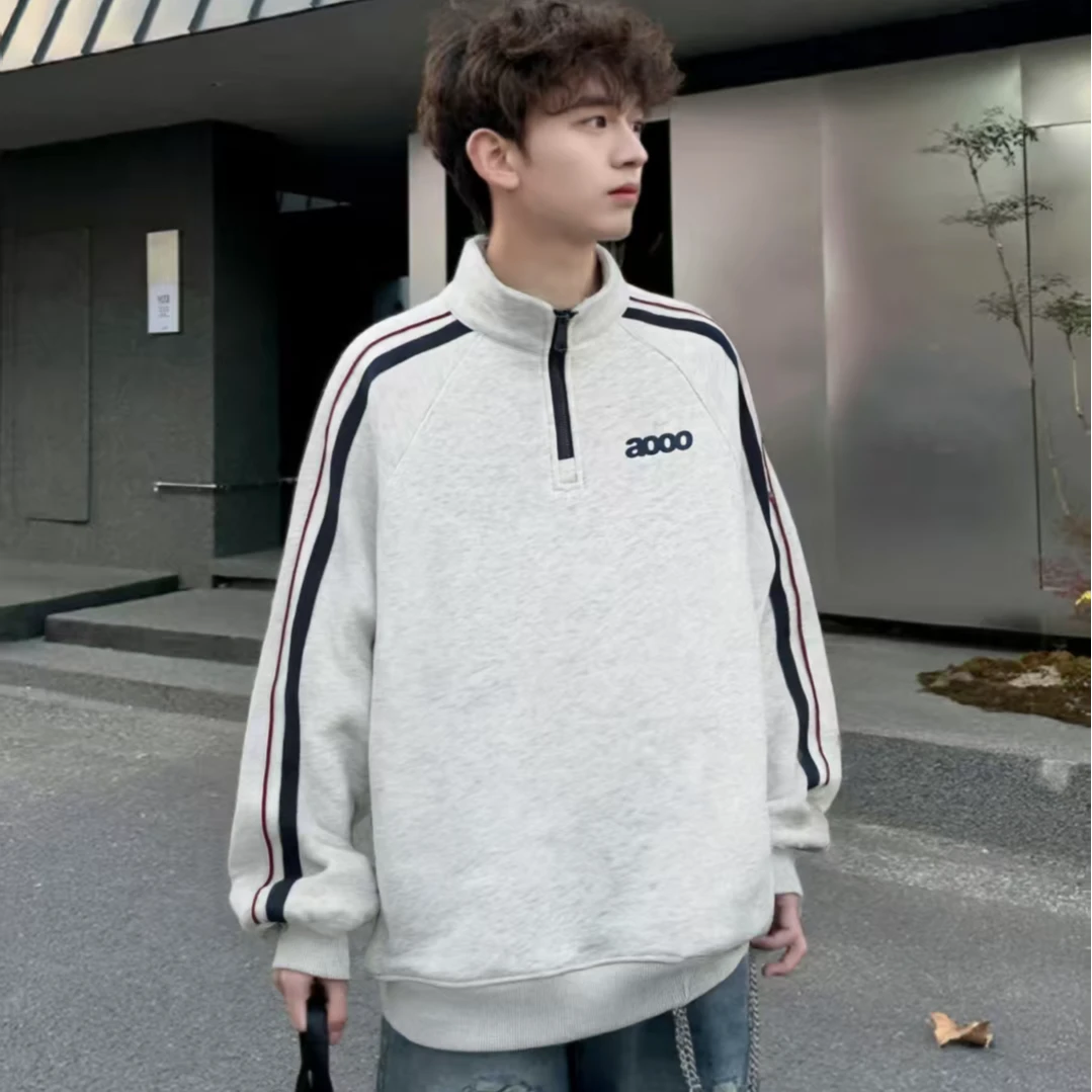（一体绒）冬季学生加绒加厚半拉链套头休闲立领卫衣潮酷大童