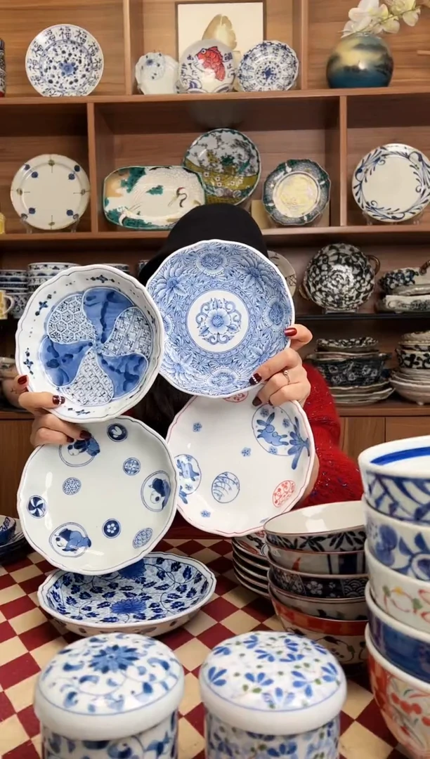 【闪购商品】瓷片蓝凛堂16.5cm轮花深盘 5只装混搭