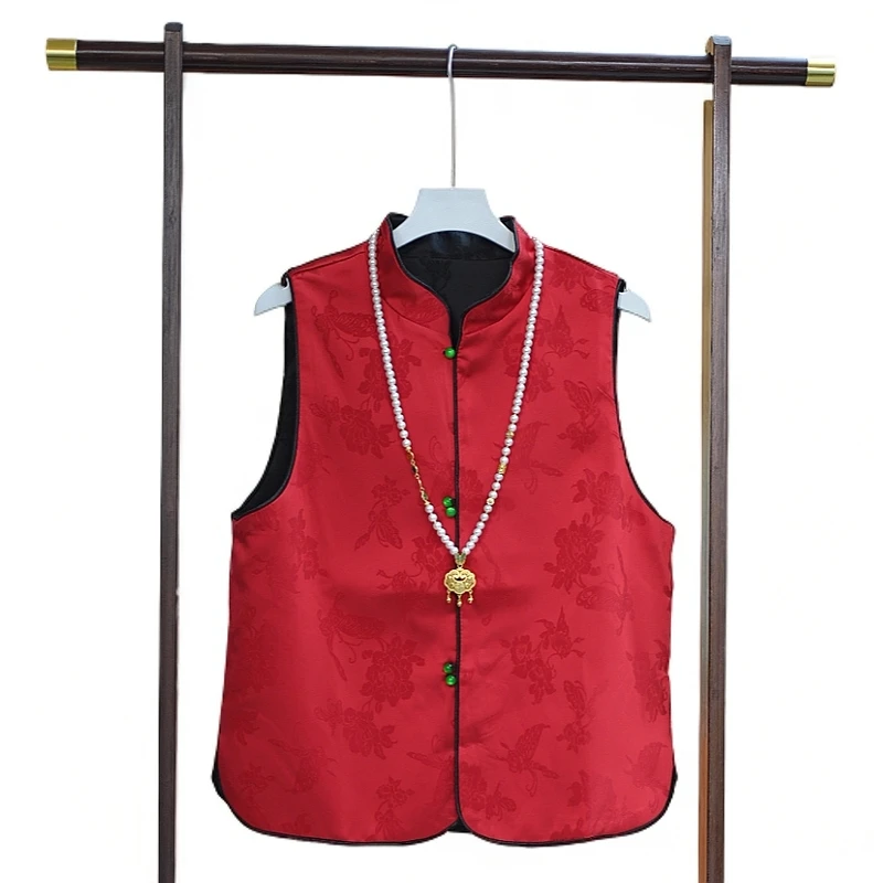 新中式红红火火日常百搭中式两面穿立领国风马甲