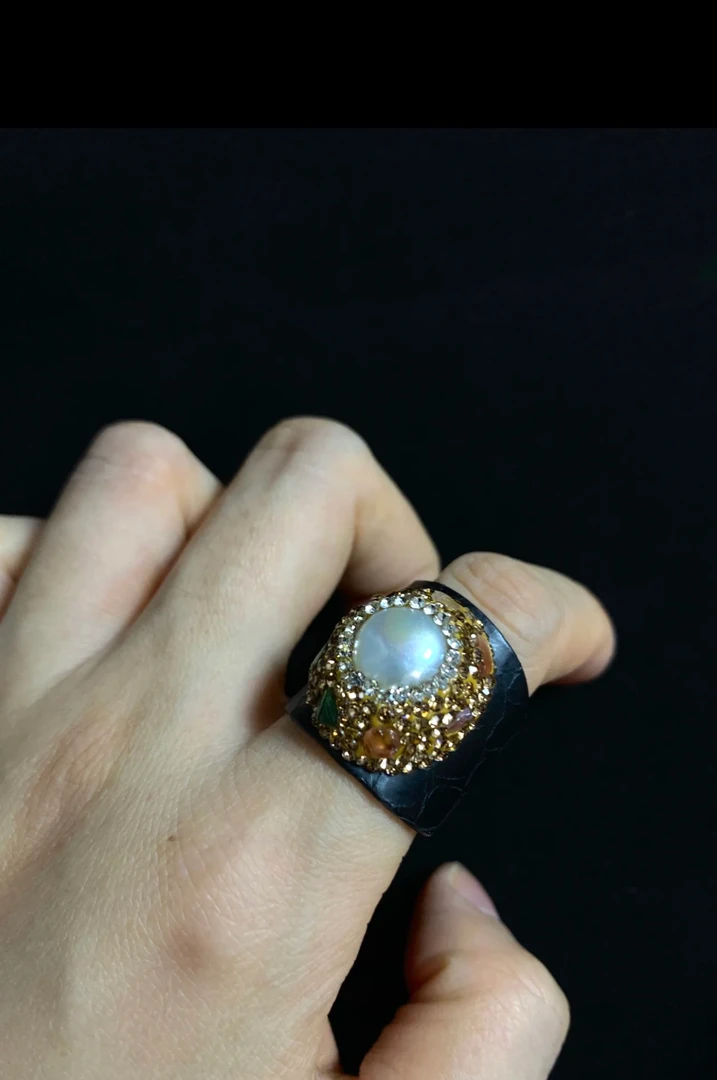 非金属皮质戒指 巴洛克不规则戒指蛇皮状中古vintage轻奢开口戒指