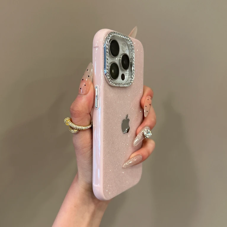 高级纯色闪钻镜头苹果15promax手机壳四角iPhone16个性14轻奢13女