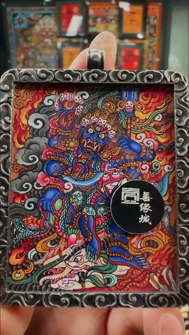 吊坠壹善缘城手绘唐卡大黑天