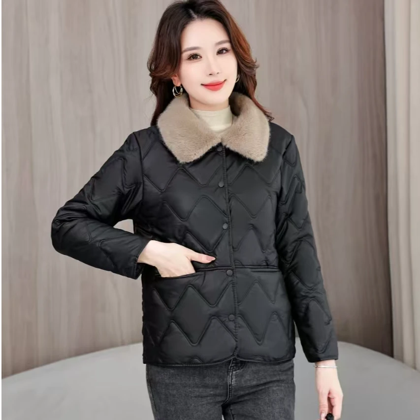 2025新款女士毛领外套pu加厚棉服时尚妈妈装秋冬外套女棉服爆款