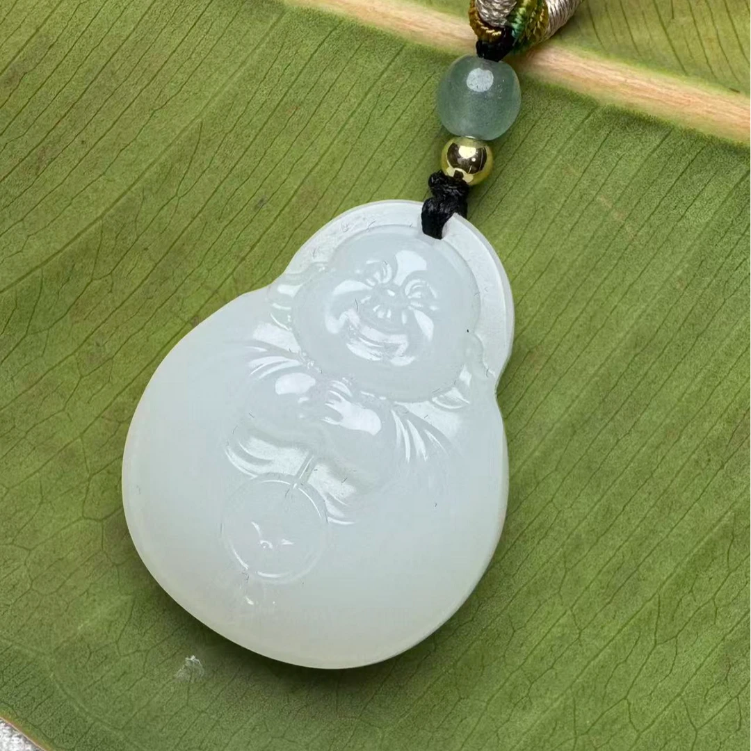 天然青海高冰白抱钱佛公经典百搭