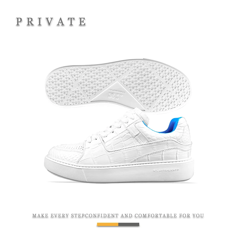 PRIVATE手工擦色顶奢男鞋鳄鱼皮定制老钱风板鞋休闲小白鞋XL厚底