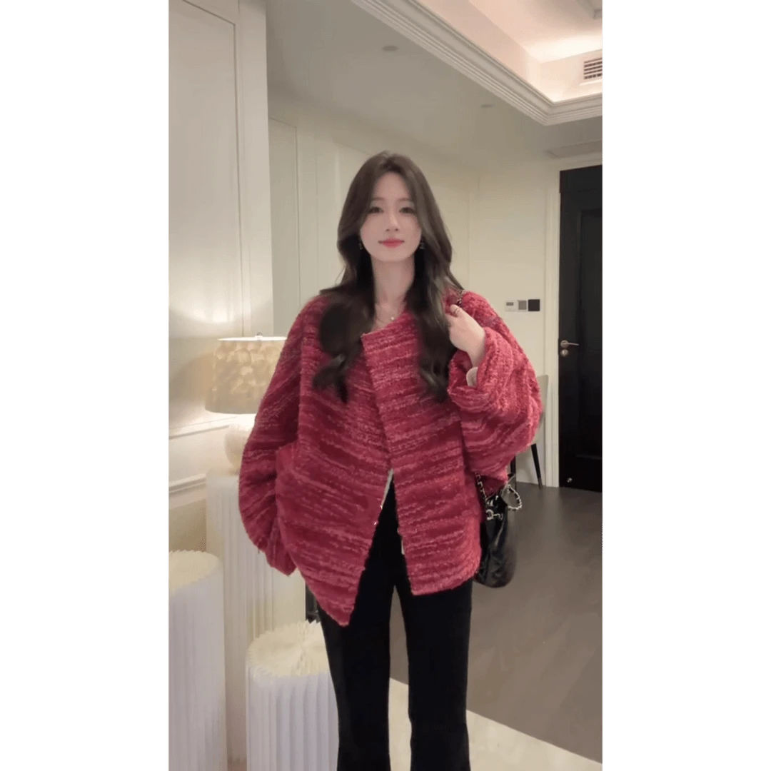 2025年韩系风设计感针织外套内搭上衣秋季显瘦气质高腰垂感微喇裤