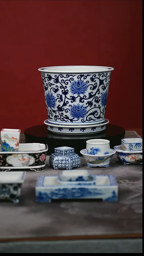 其他陶缠枝莲套盆内口16外口19内高12外高16