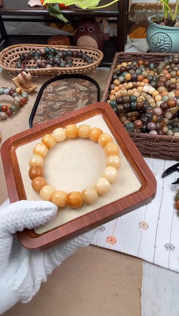 手串菩提根/象牙果a704卡15 干磨玫瑰微瑕