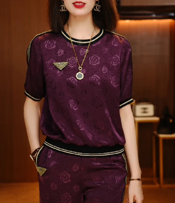 紫玫瑰-新款2025时尚舒适百搭减龄优雅轻奢气质套装