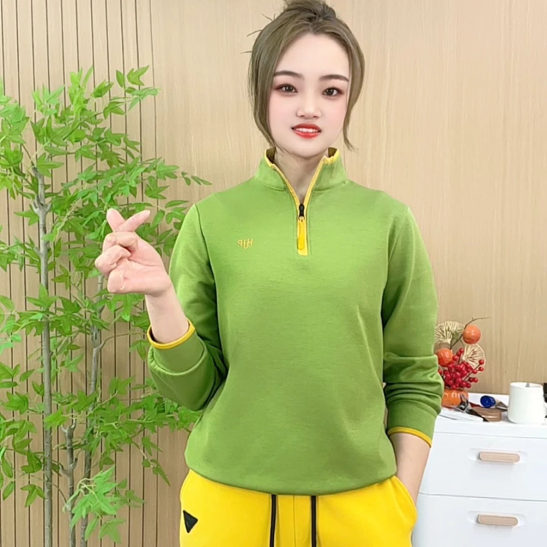 洋气春秋时尚百搭新款卫衣女显瘦宽松拉链打底女士休闲上衣半拉链