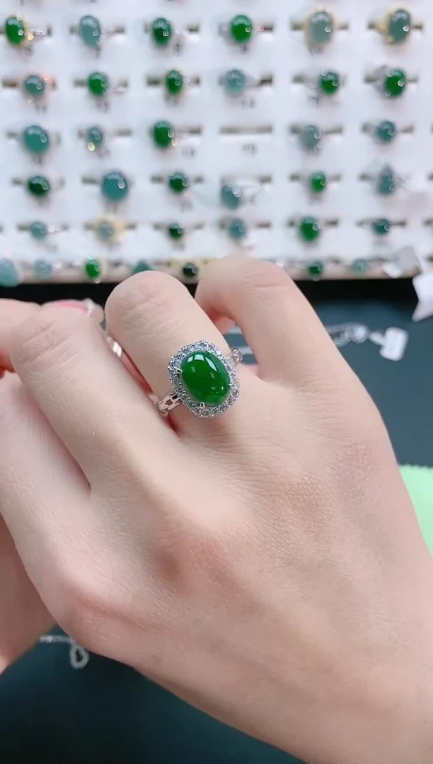 【闪购商品】翡翠戒指银S925镶嵌天然翡翠