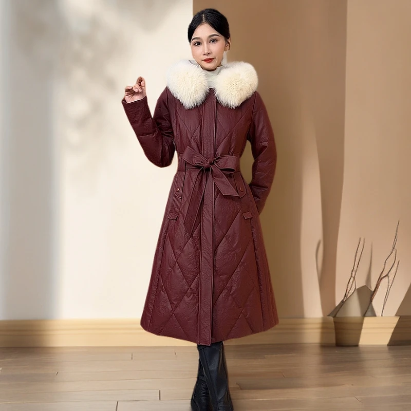 2024拉链常规中长款羽绒服修身狐狸毛领女士秋冬女装时尚冬季过膝