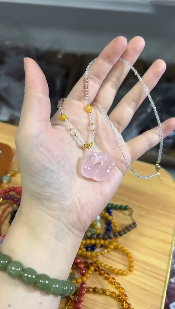 未镶嵌项链水晶粉水晶如意切面珠项链[0228]