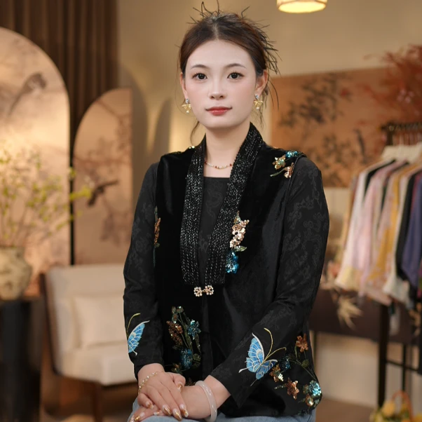 【山黎-马甲】新款V领加厚钉珠精品马甲7211