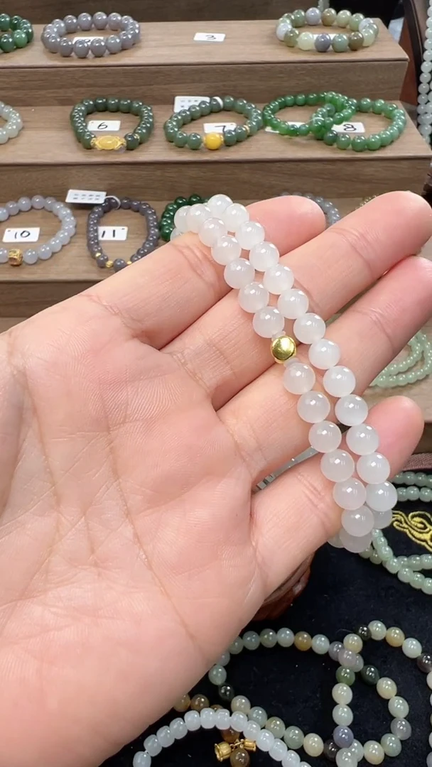 【闪购商品】和田玉手串足金镶嵌6m白玉双圈