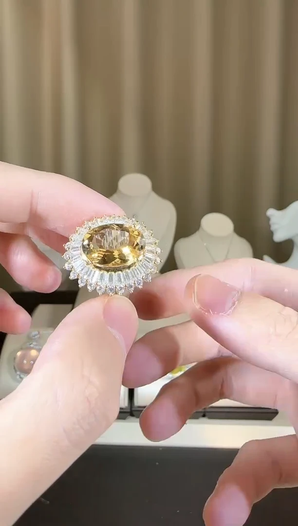 【闪购商品】黄晶戒指银S925镶嵌10*14mm