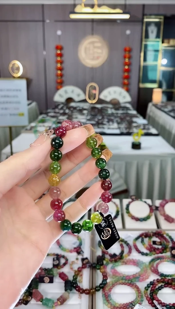 老矿碧玺色标彩虹透体单圈手串8mm+未镶嵌碧玺dan多样性发货一条