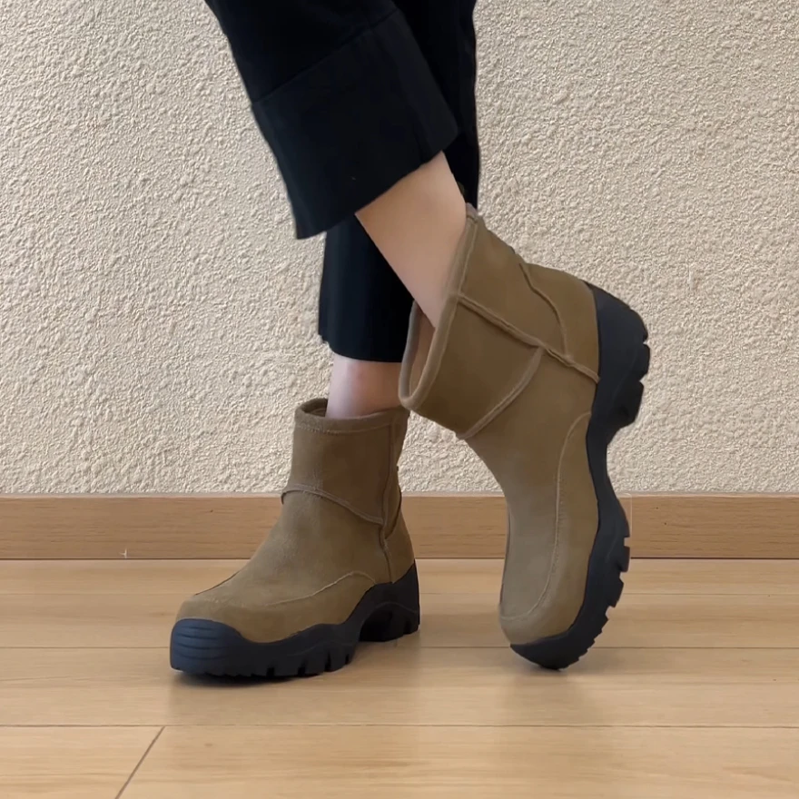 RubyL/5cm复古休闲通勤百搭一脚蹬圆头运动风厚底切尔西短靴女款