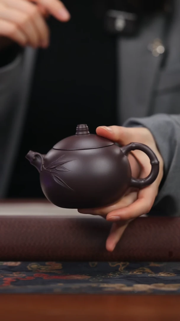 【闪购商品】紫砂茶壶zj黑墩头 竹韵西施280cc