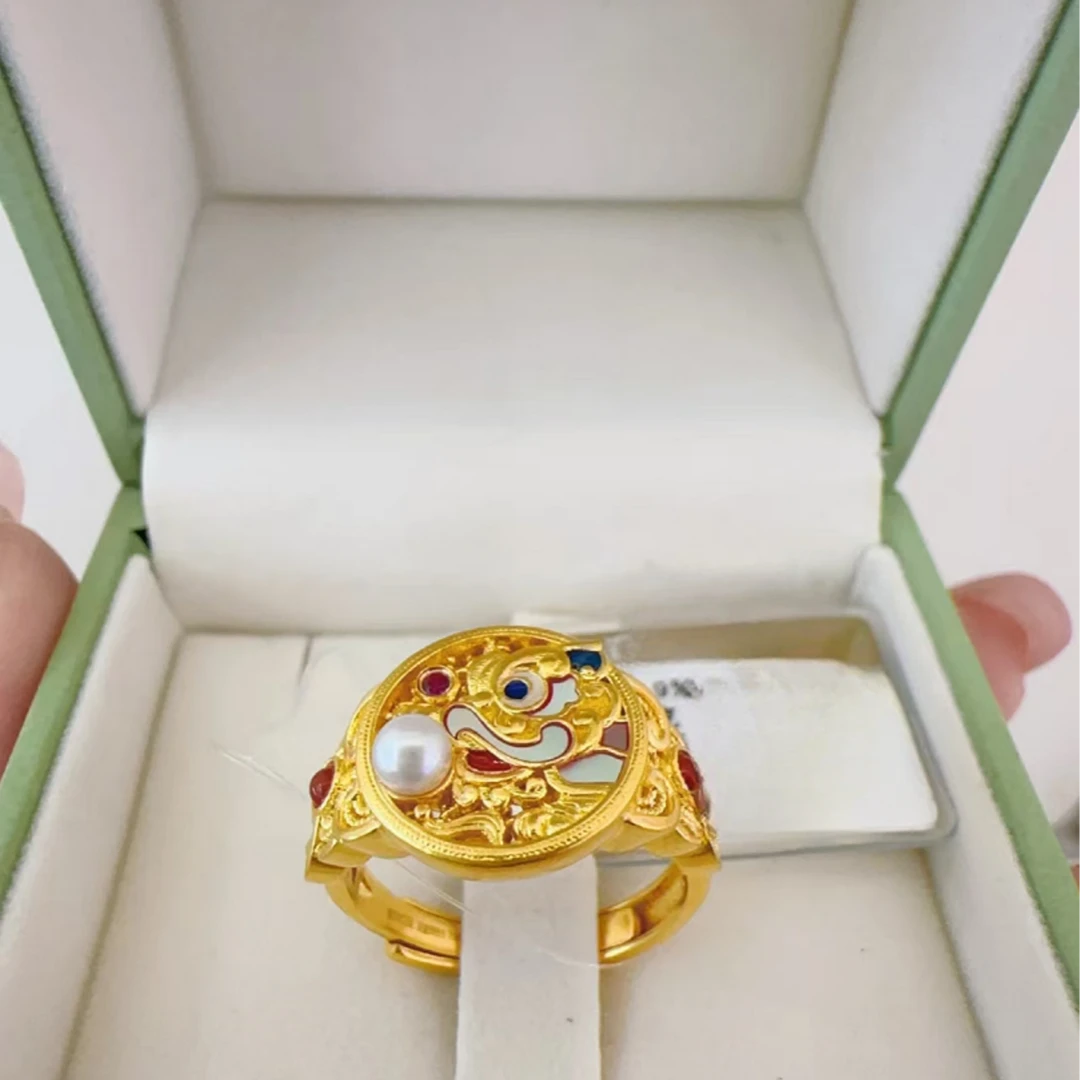 【中秋送礼】黄金足金999 醒狮螺钿黄金戒指精致大气节日送礼推荐