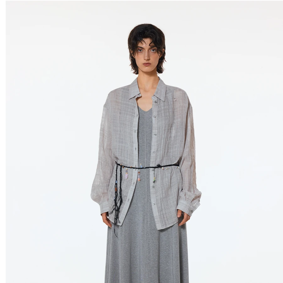 【设计师品牌】uhooowo 亚麻微透格纹衬衫 Su Yang