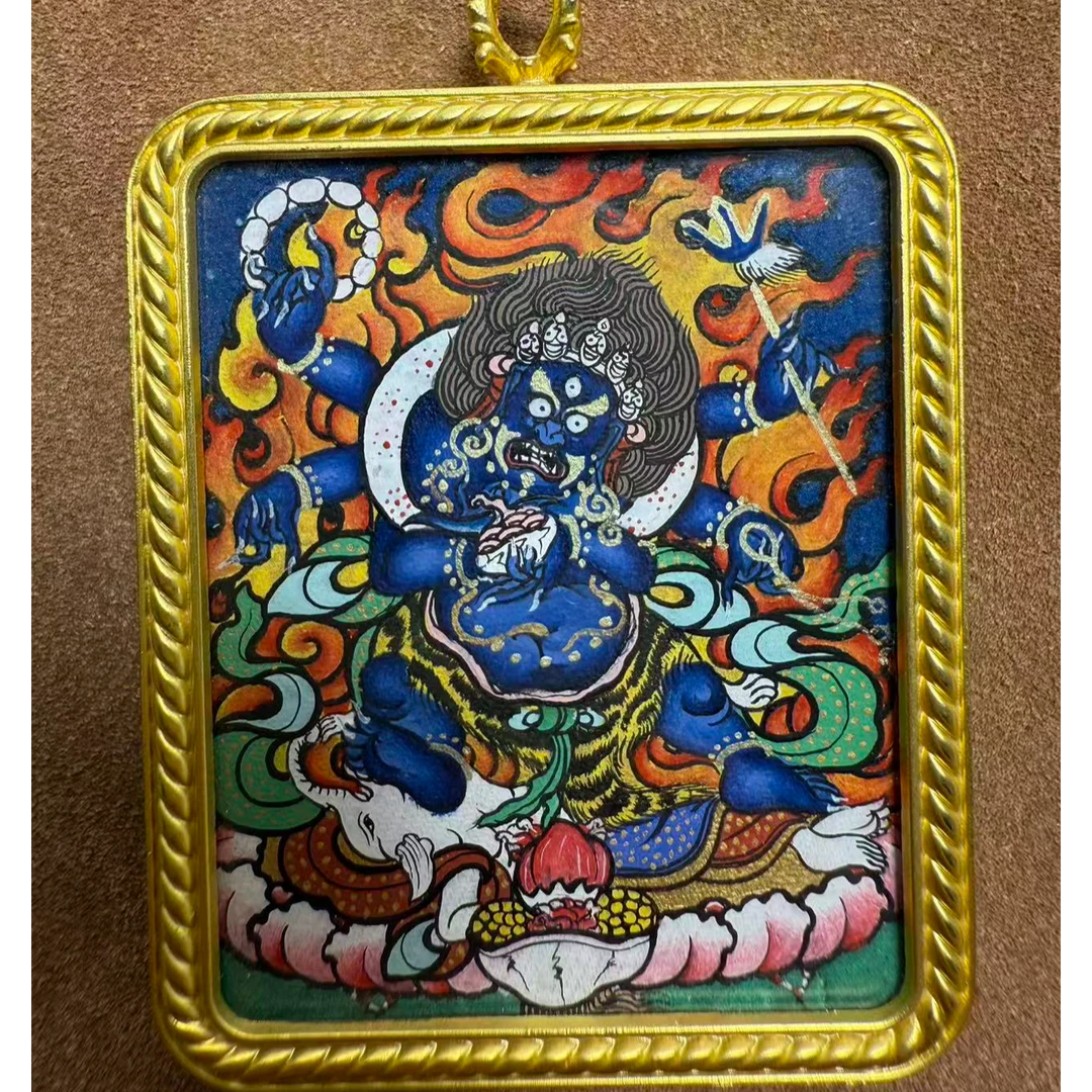 热贡纯手绘唐卡吊坠 六臂大黑T