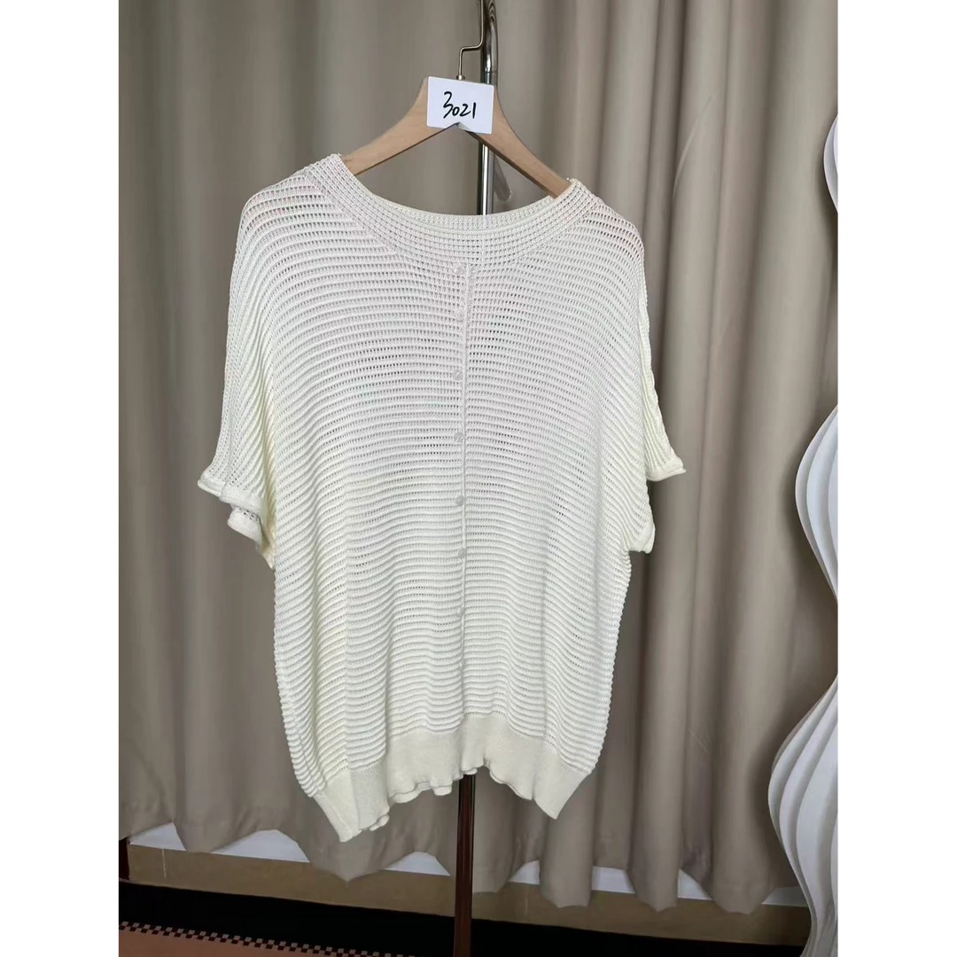 3021宽松型拼接套头毛针织衫短袖时尚夏季女常规款百搭