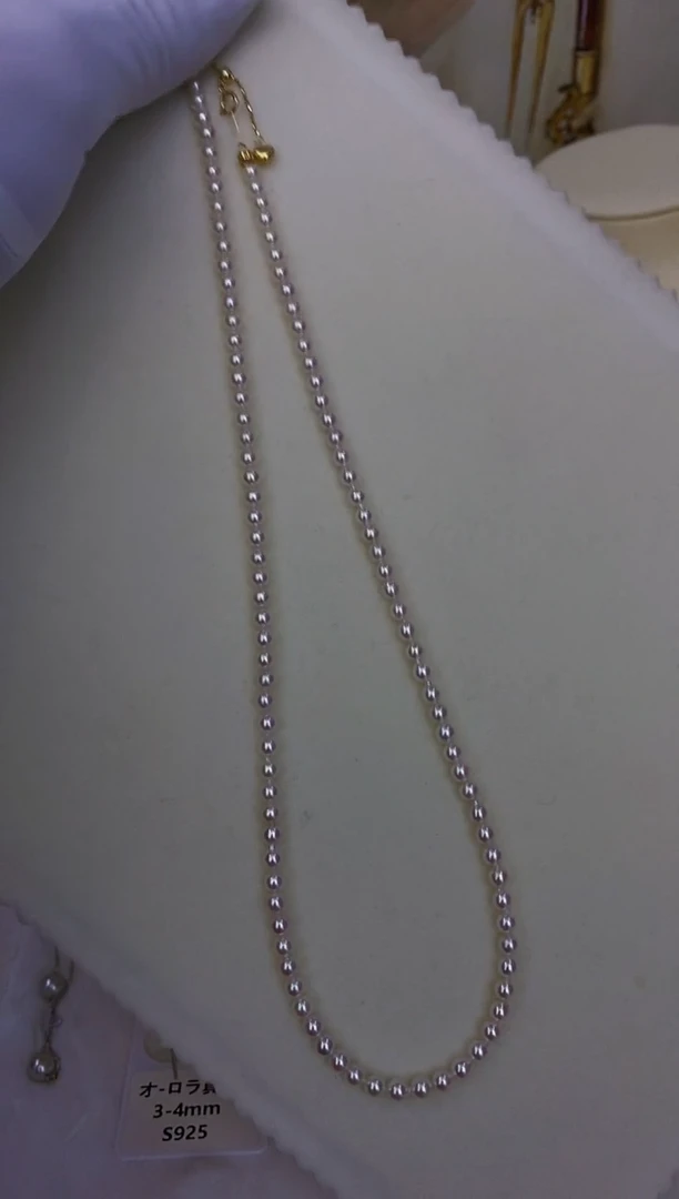 18K金镶嵌akoya项链海水珍珠3.5-4mm