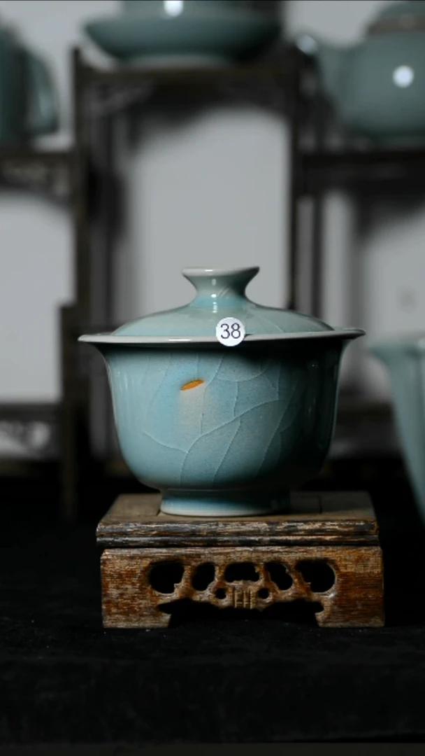 汝瓷38号手工盖碗微瑕清凉寺汝瓷
