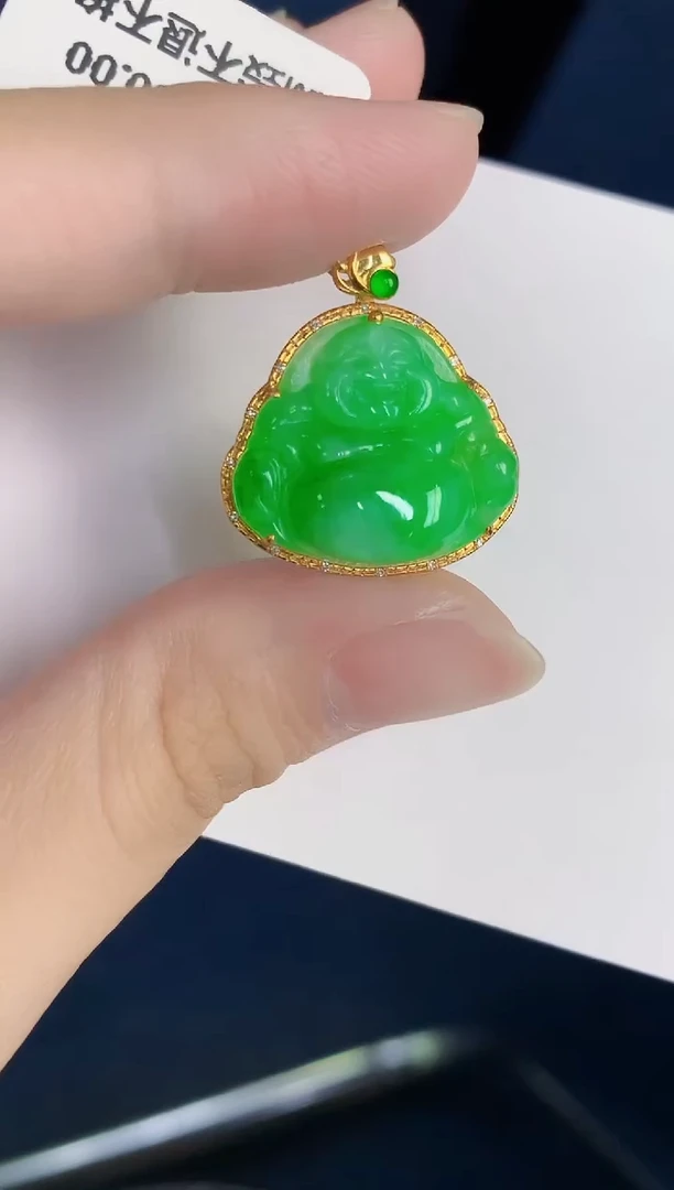 颈饰18K金镶嵌翡翠天然翡翠缅甸A货