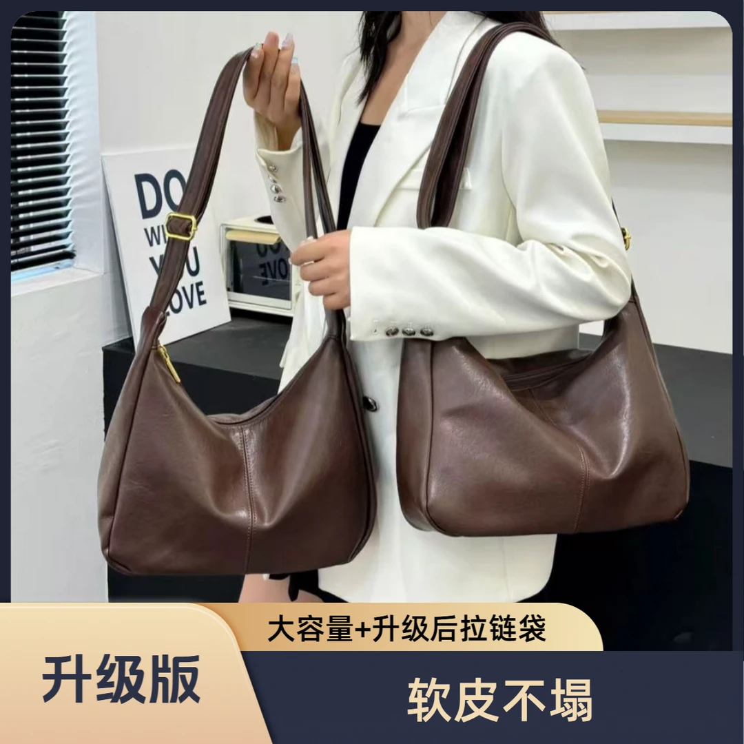 托特包多口袋款单根可折叠斜挎包复古简约女士休闲