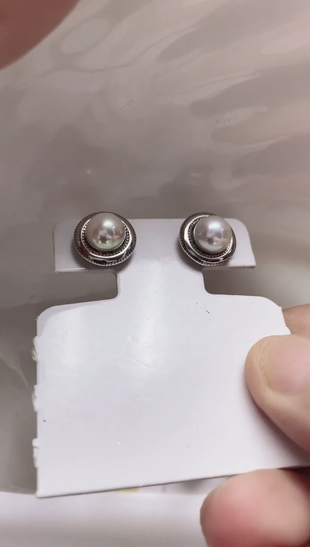 银S925镶嵌耳钉海水珍珠海水akoya珍珠耳钉