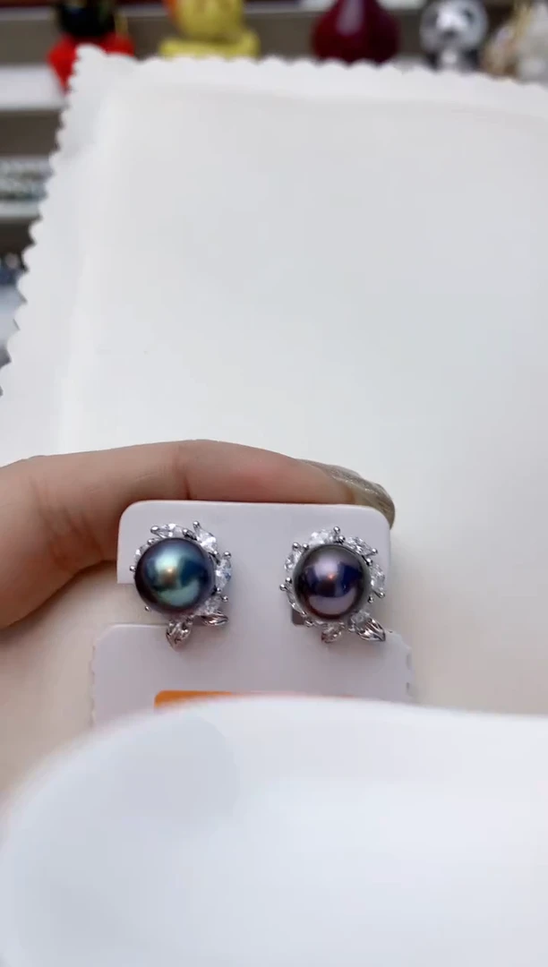 银S925镶嵌耳饰海水珍珠A60