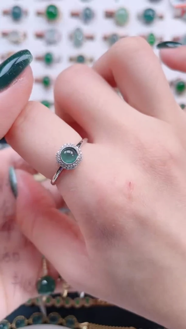 银S925镶嵌戒指翡翠天然翡翠