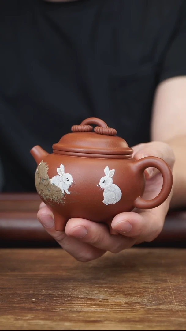 茶壶紫砂190ml 泥绘全手双圈 家藏清水泥