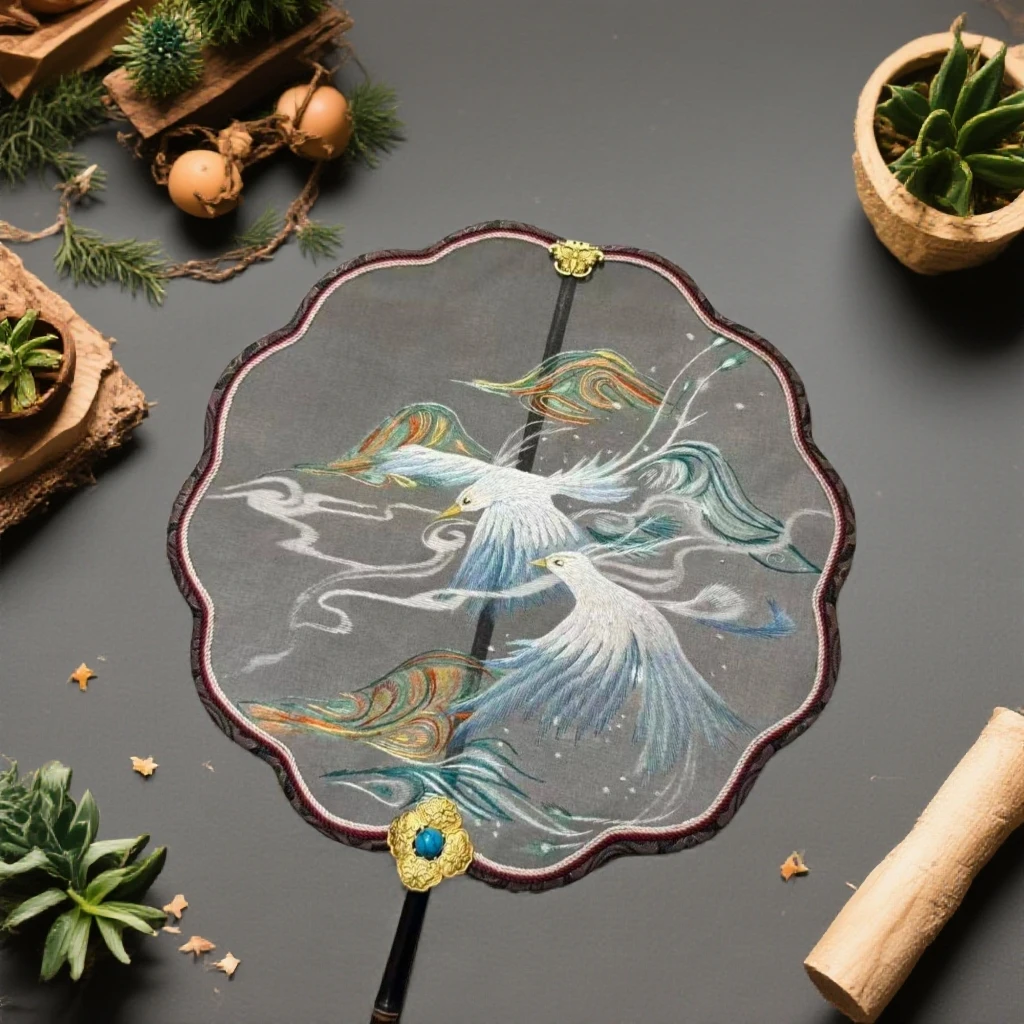 【双雀祥云】非遗纯手工苏绣双面绣团扇古风汉服中国风特色礼物-11