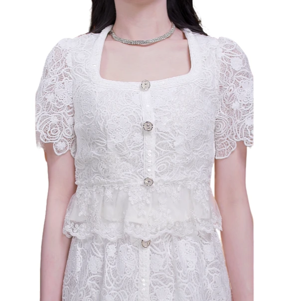 MAXRIENY2025年春夏新款重工蕾丝上衣女士通勤法式