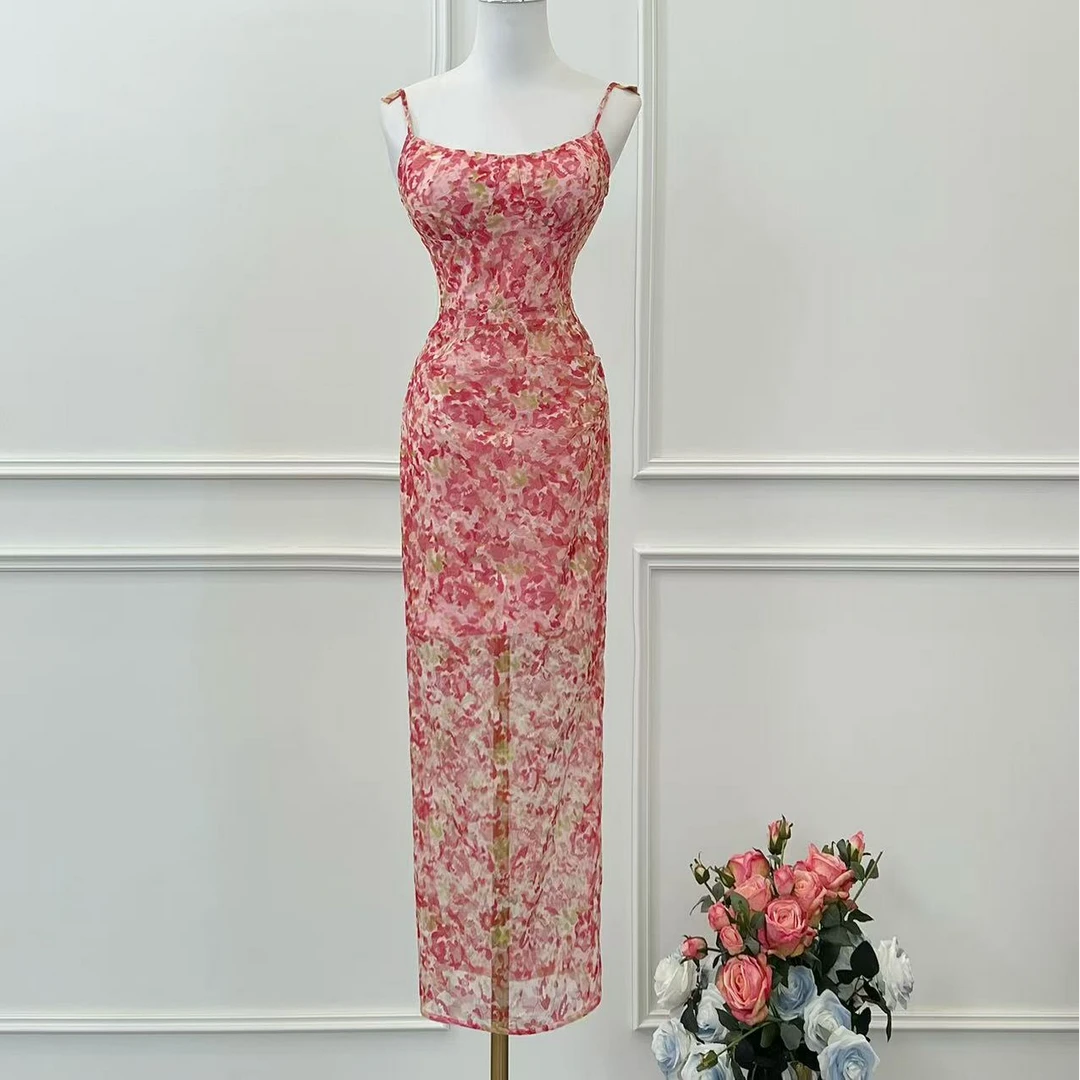 BECHARMING「时光恋人」法式优雅气质蕾丝印花修身连衣裙Q0943