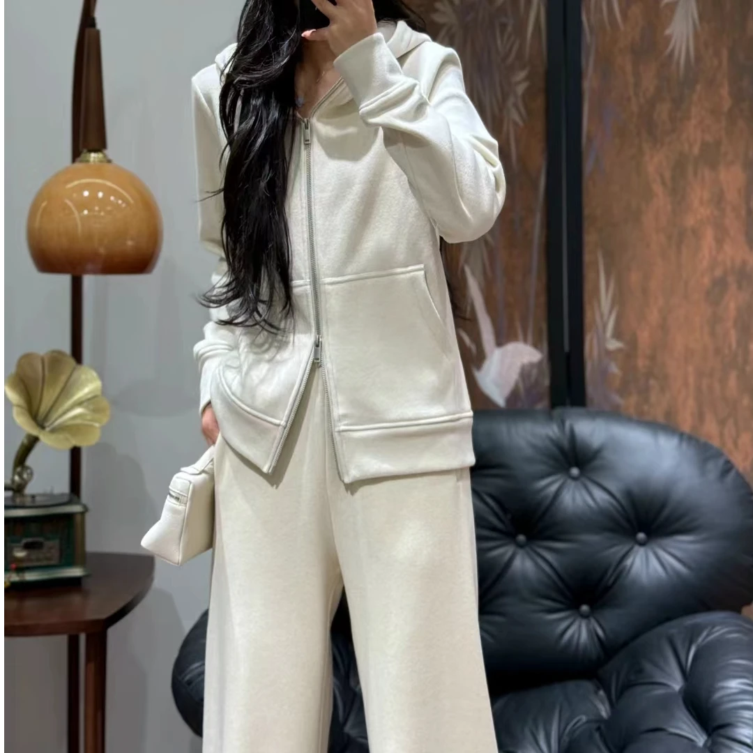 【艾萱萱】8715款欧货时尚休闲连帽加绒卫衣套装女 上约55裤约103