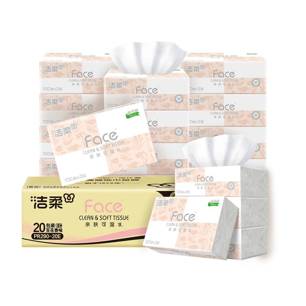C&S/洁柔抽纸百花香3层100抽花香味可湿水纸抽柔软亲肤家用