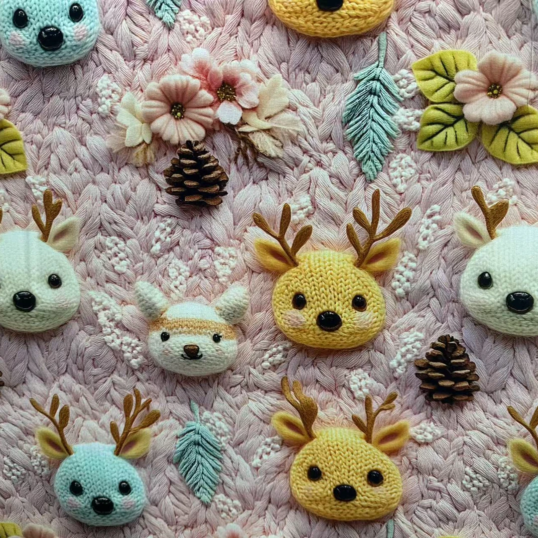 精品棉绸面料 5D立体发财鹿