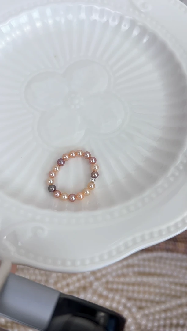 【闪购商品】淡水珍珠戒指银S925镶嵌糖果色戒指