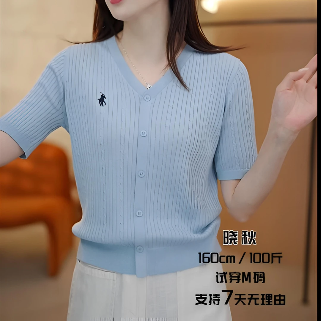 夏季新款冰丝短袖时尚宽松POLO刺绣针织针织衫纯色T恤百搭上衣潮